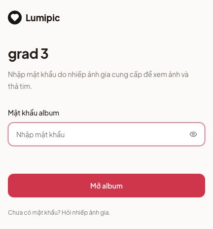 Màn hình khách mở album grad 3, nhập mật khẩu và nhấn nút Mở album
